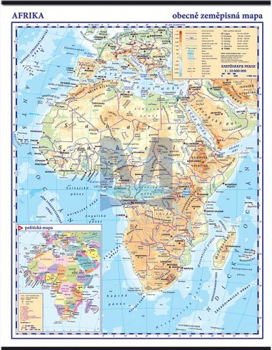 Afrika - obecně zeměpisná nástěnná mapa
