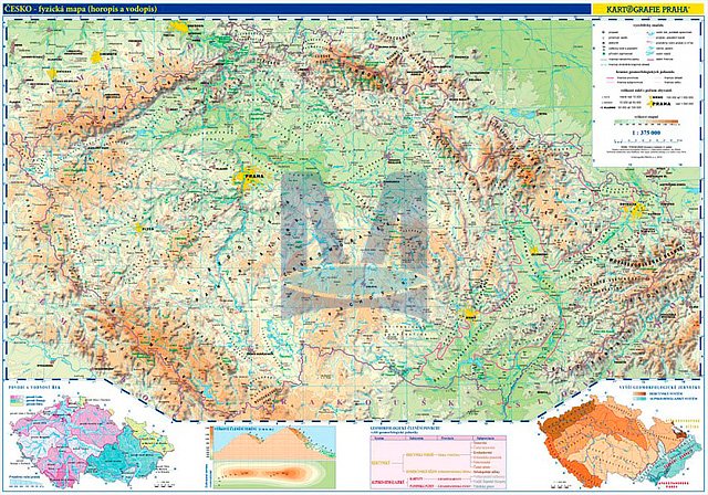 Česko – školní nástěnná fyzická mapa