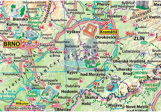 Česko – vlastivědná nástěnná mapa – detail