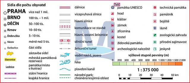 Česko – vlastivědná nástěnná mapa – vysvětlivky