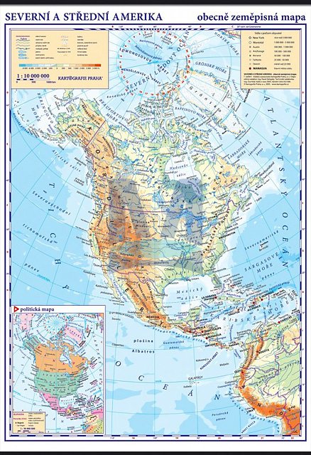 Severní a Střední Amerika – nástěnná obecně zeměpisná mapa