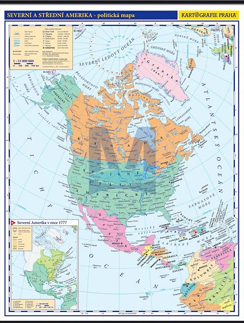 Severní a Střední Amerika – nástěnná politická mapa