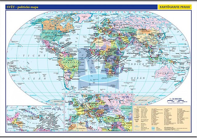 Svět - politická nástěnná mapa
