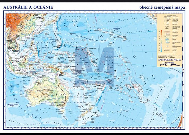 Austrálie, Oceánie - obecně zeměpisná mapa